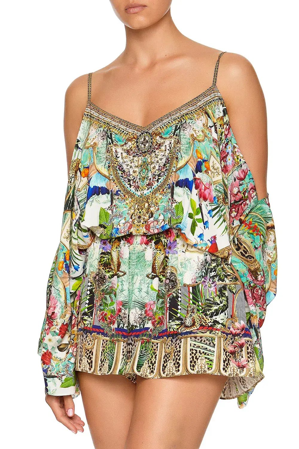 Camilla Franks Drop Shoulder Playsuit Champagne Coast Print Size M /AU 12 photo 2