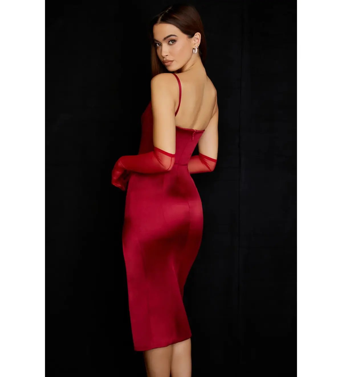 House Of Cb Casimira Wine Satin Corset Midi Dress Red Size 8 photo 7