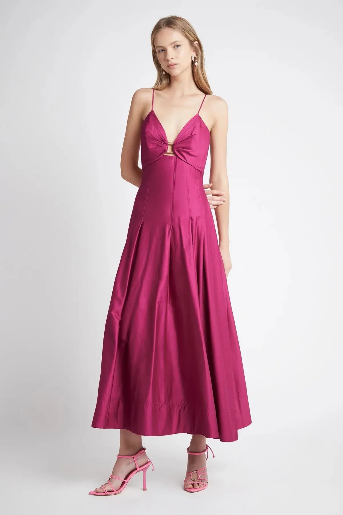 Aje Solstice Strappy Ring Midi Dress Fuchsia Pink Size 10 photo 2