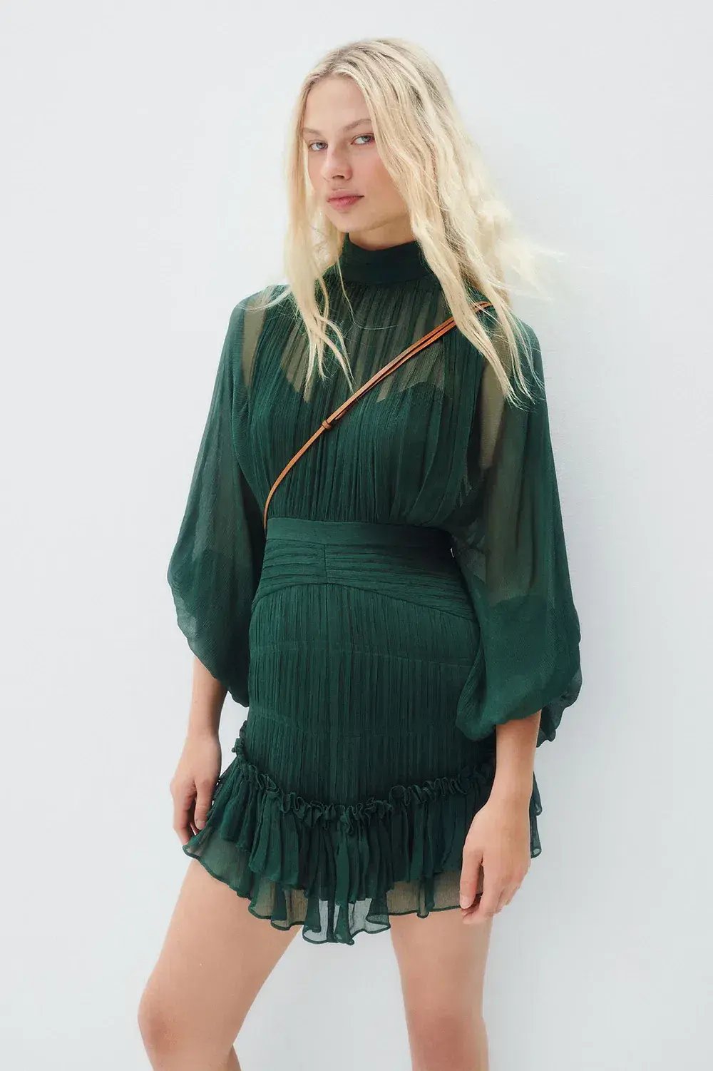 Shona Joy Leonie Long Sleeve Ruched Mini Dress Rosemary Green Size 10 photo 5