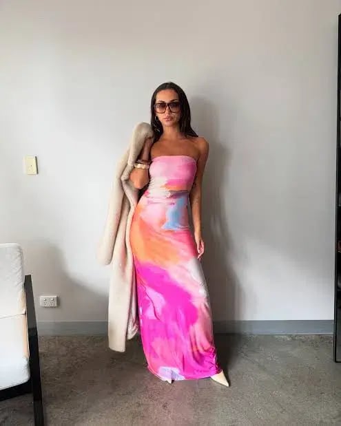 WITH HARPER LU STRAPLESS SLIP MAXI DRESS ABSTRACT ART SIZE XS Aus6-8 photo 6