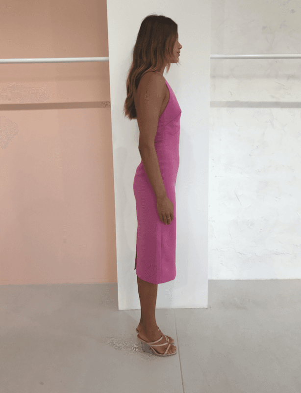 By Johnny String T-Back Plunge Midi Dress Pink Size AU 12 photo 3