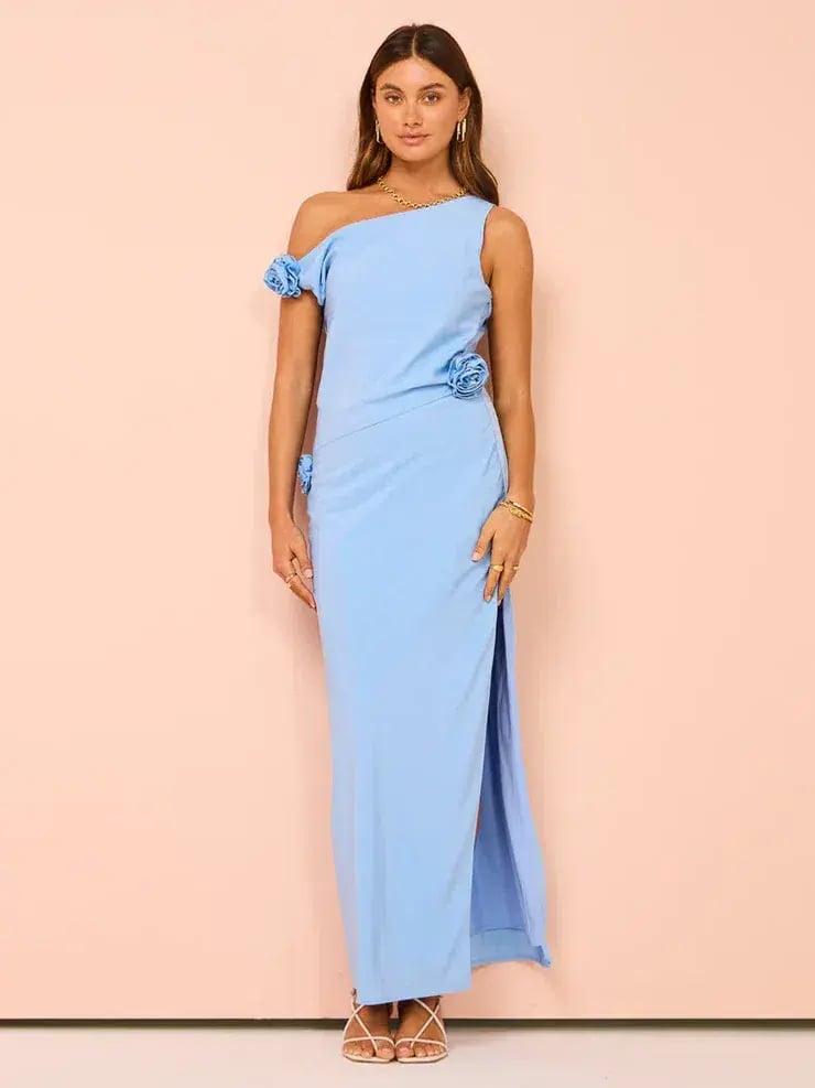 Issy Off Shoulder Flower Maxi Dress In Blue Size AU 12 photo 5