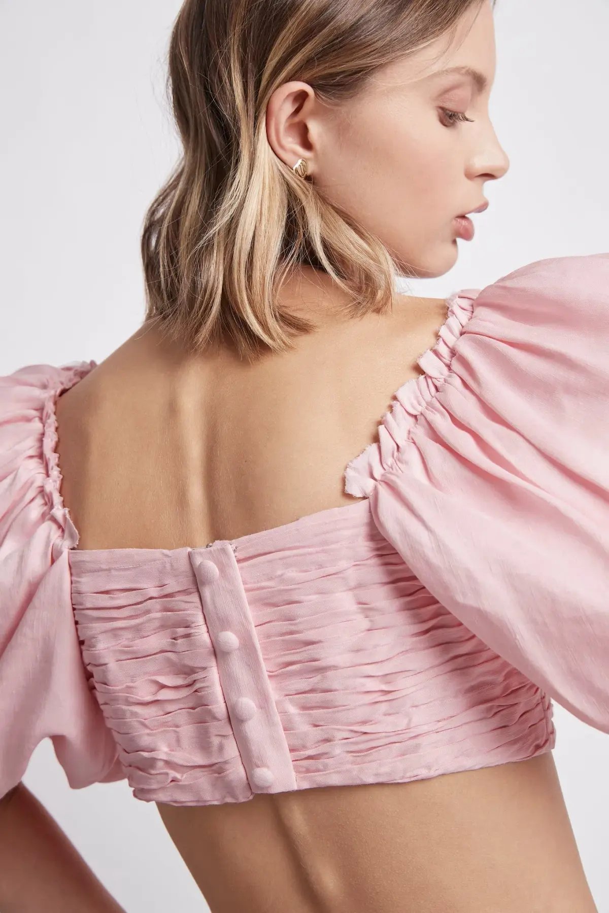 Aje Myriad Puff Sleeve Cropped Top Roze Pink Size 4 photo 2