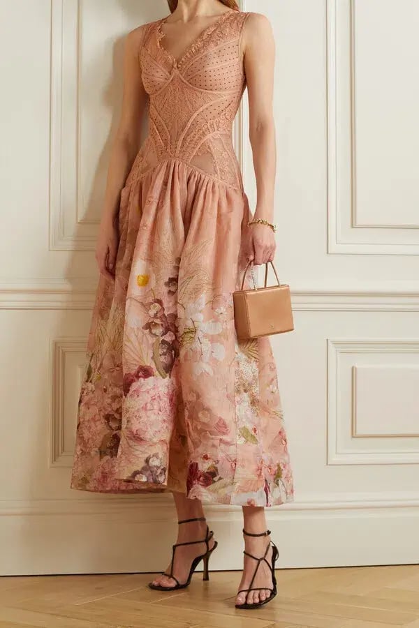 Zimmermann The Dancer Sleeveless Lace Midi Dress Blush Garden Floral Size 1 / AU 10 photo 2