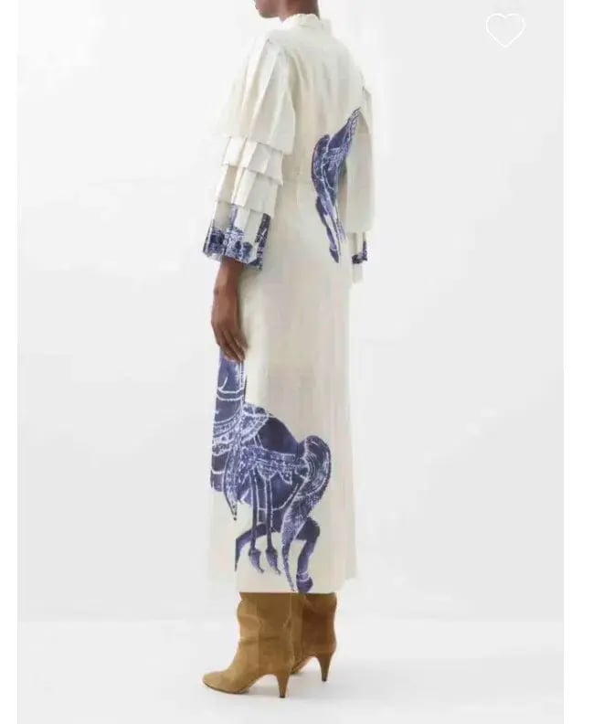 Alemais Rider Pleat Sleeve Midi Dress White Blue Size AU 6 photo 2