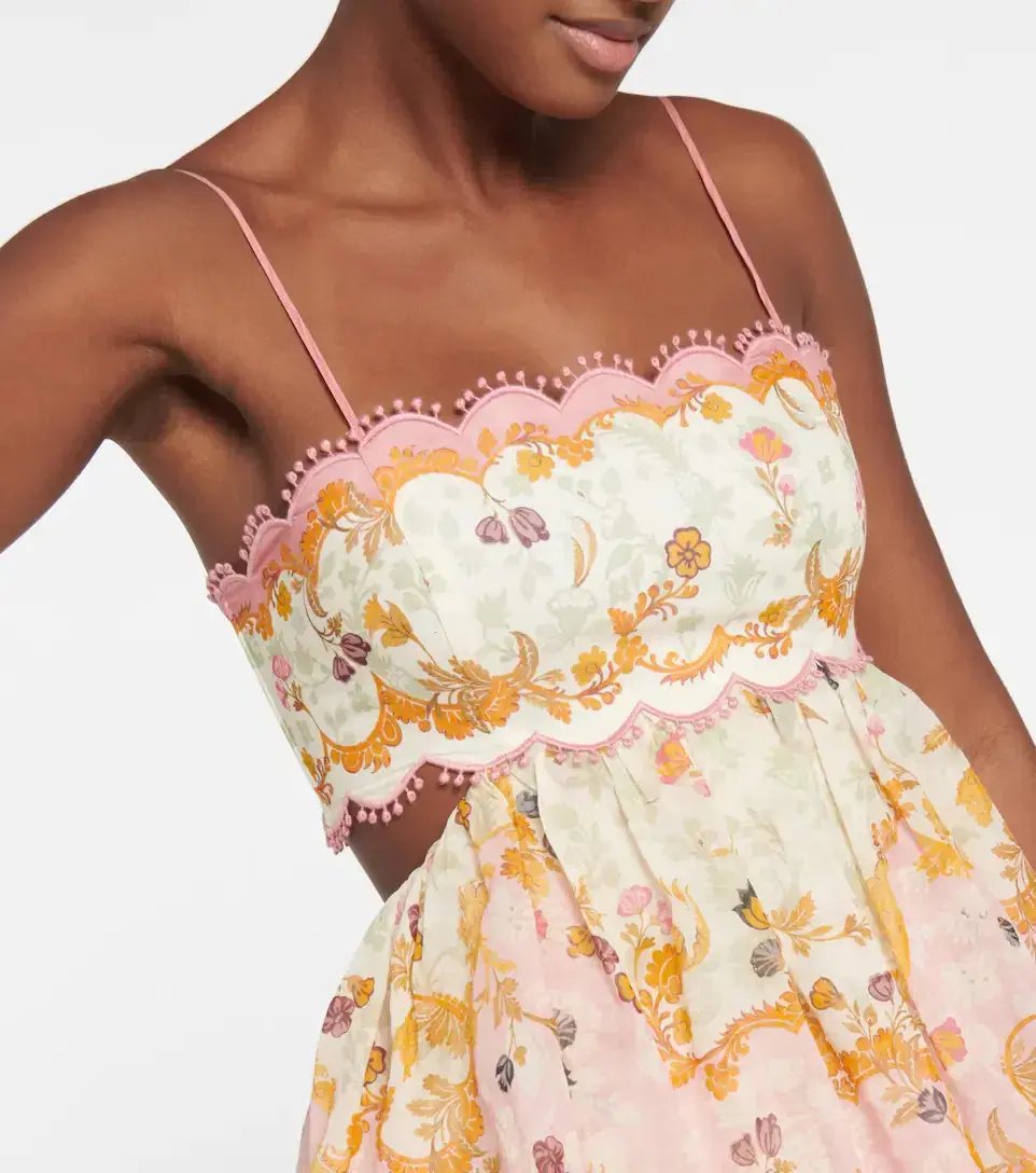 Zimmermann Laurel Frill Midi Dress Pink Green Floral  Size 0 / AU 8 photo 2