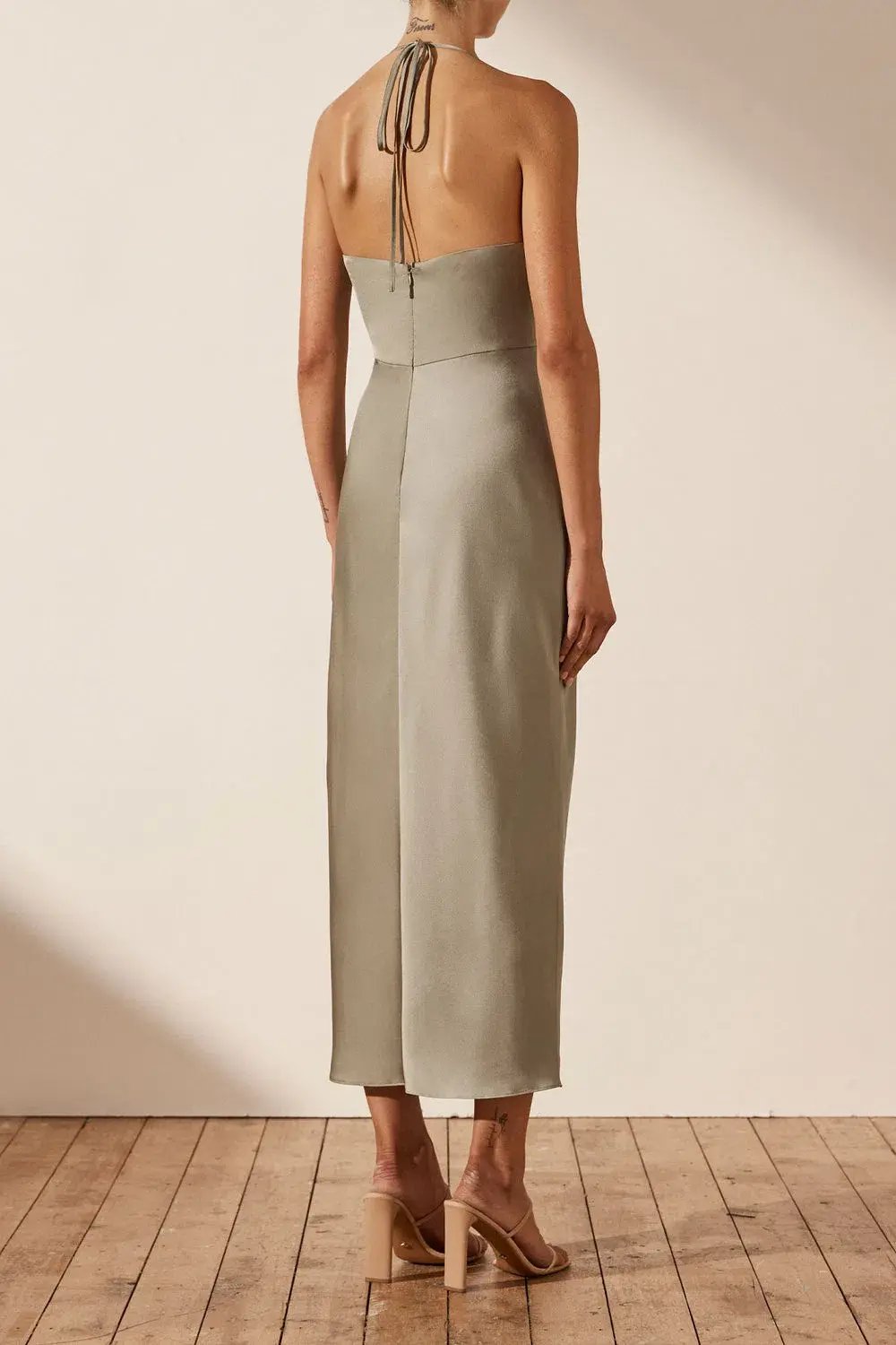 Shona Joy Luxe Twist Front Halter Midi Dress Eucalyptus Size AU 6 photo 3