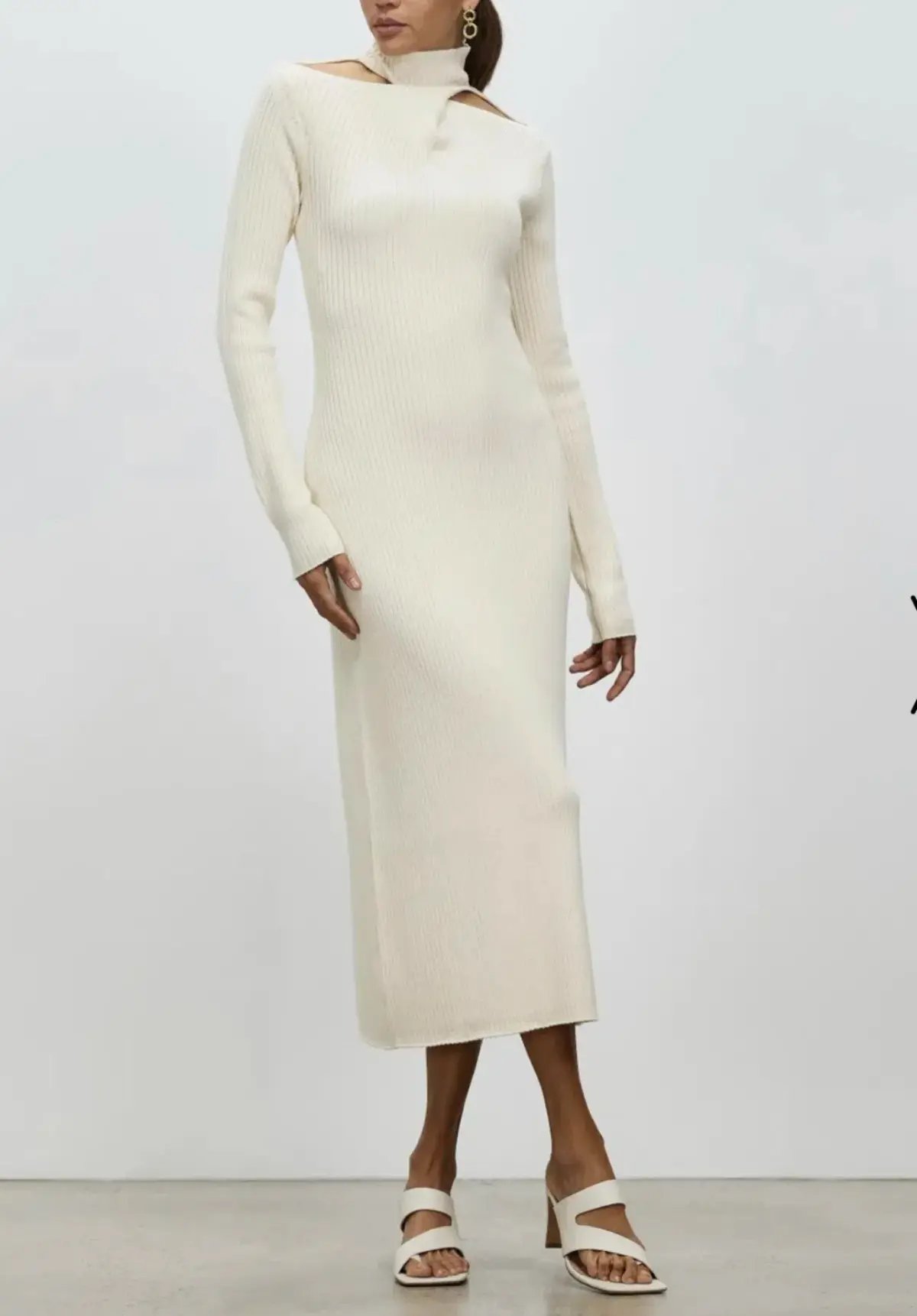 Camilla And Marc Ecru High Neck Gray Rib Knit Midi Dress Size 10 photo 6
