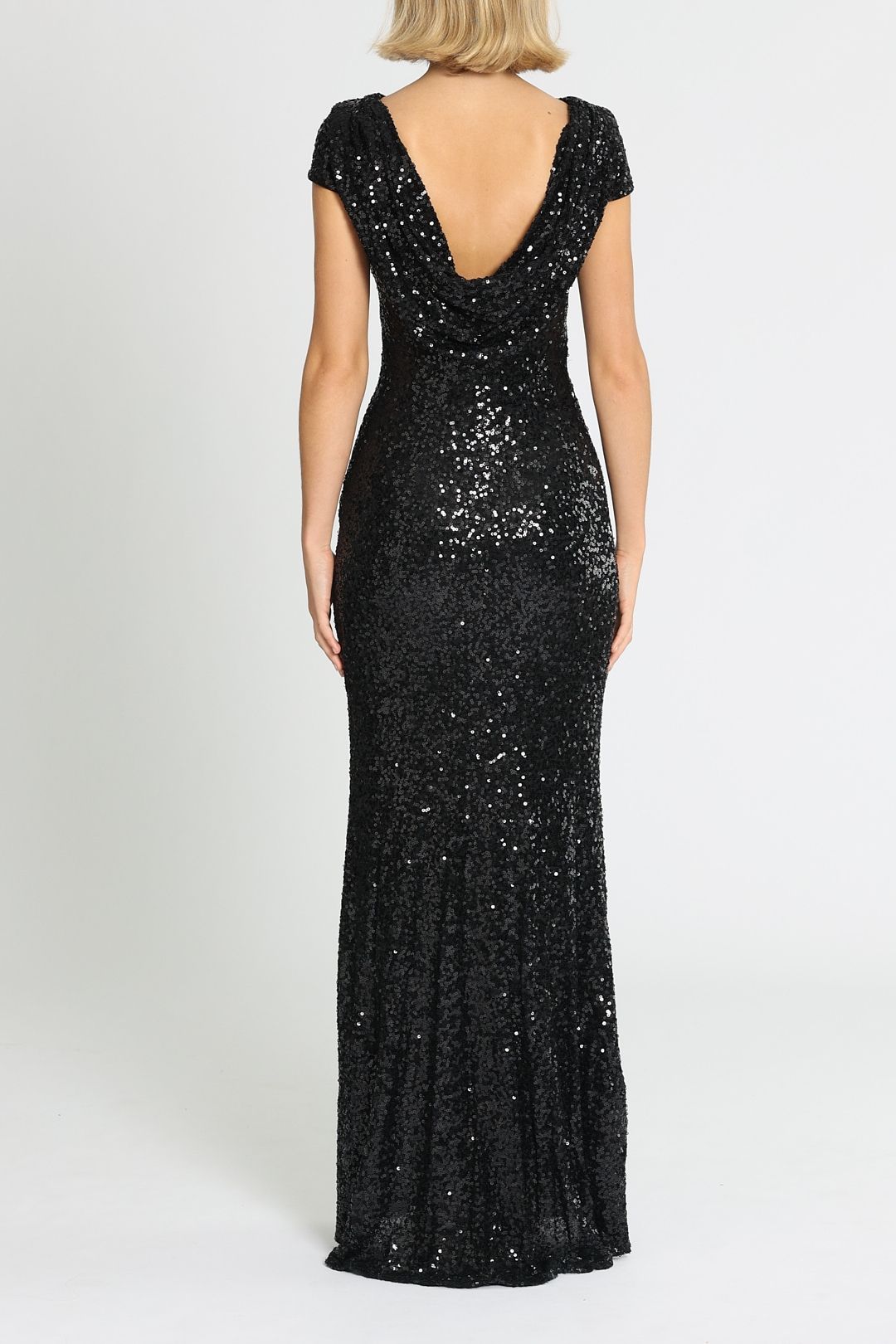 Sequin Cowl Back Gown - Black photo 3