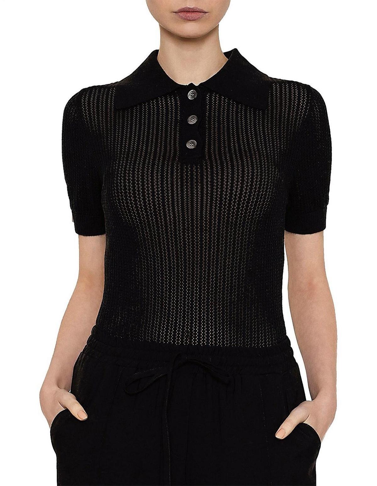 Viktoria and Woods Double Polo Knit Top Black Size 8 photo 2
