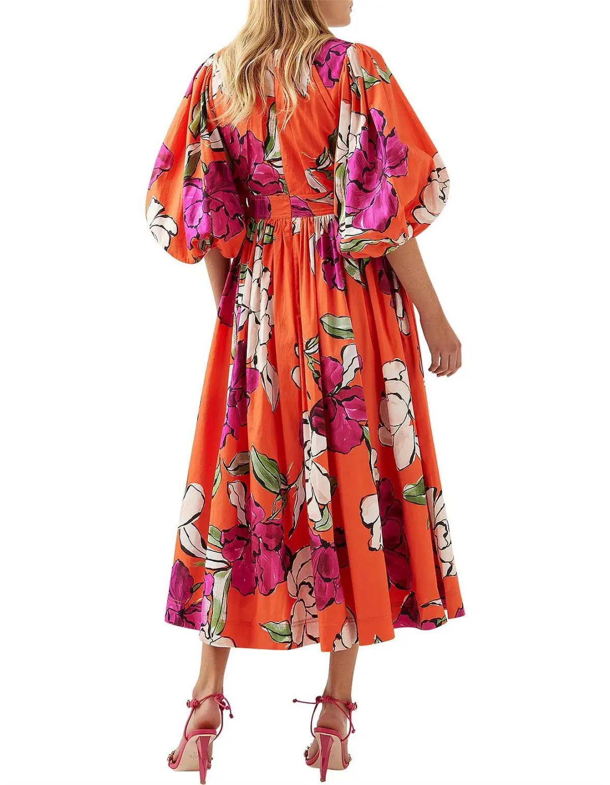 Aje Marlene Floral Midi Dress Vivid Camellia Size 4 photo 3