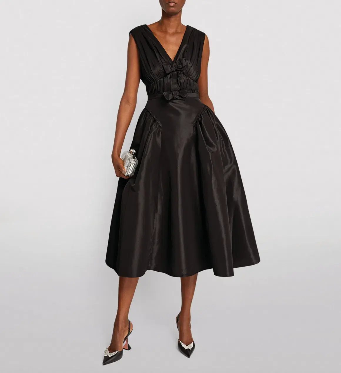 Self Portrait Bow-Detail V-Neck Dress Black Size AU 10 photo 4