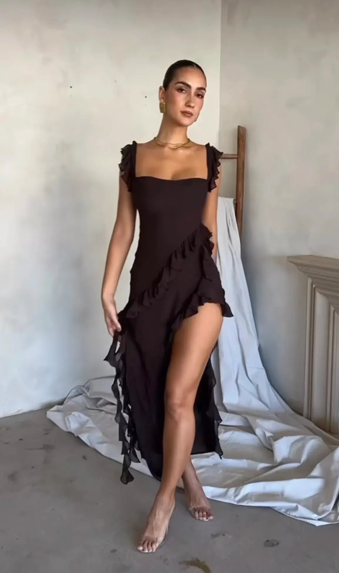 House Of CB Ariela Ruffle Maxi Dress Brown Size S / AU 8 photo 5