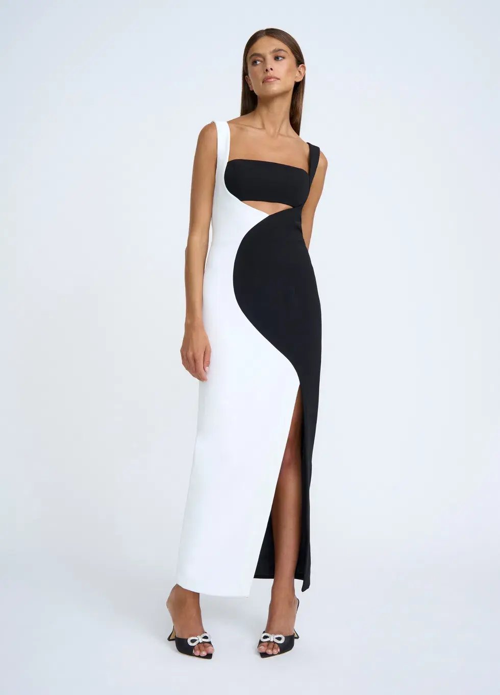 By Johnny Caterina Two Tone Curve Midi Dress Black/White Size AU 10 photo 4