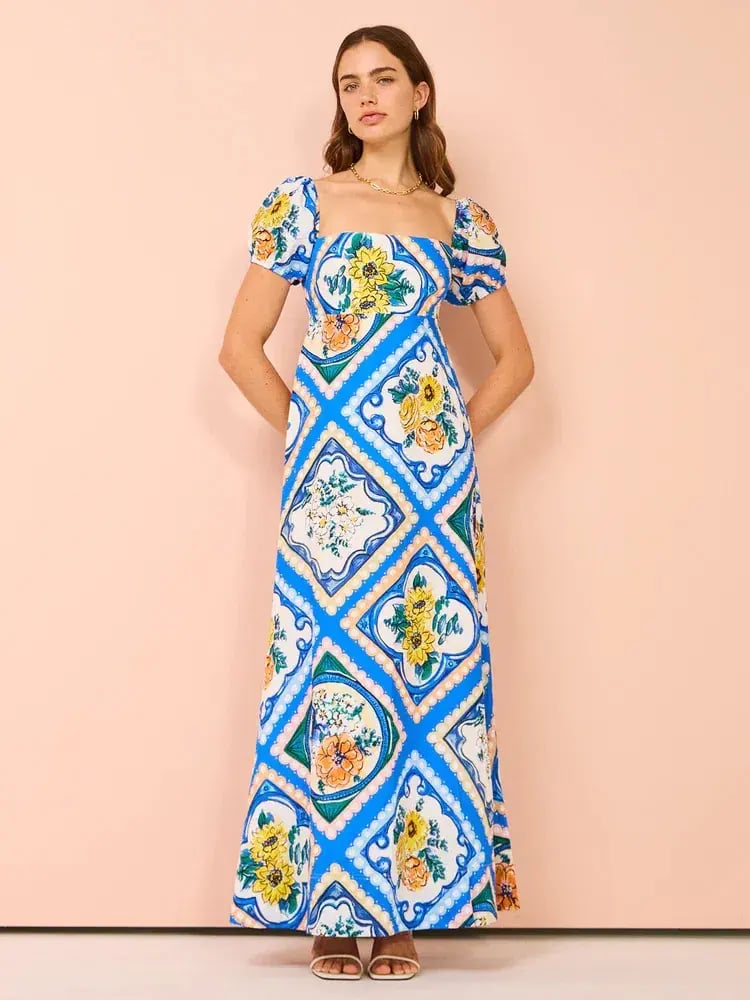 By Nicola Mariposa Puff Sleeve Maxi Dress in Azure Floral Size 8 photo 2