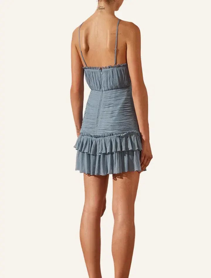 Shona Joy Lauren Cross Front Mini Dress Dusty Blue Size AU 8 photo 2
