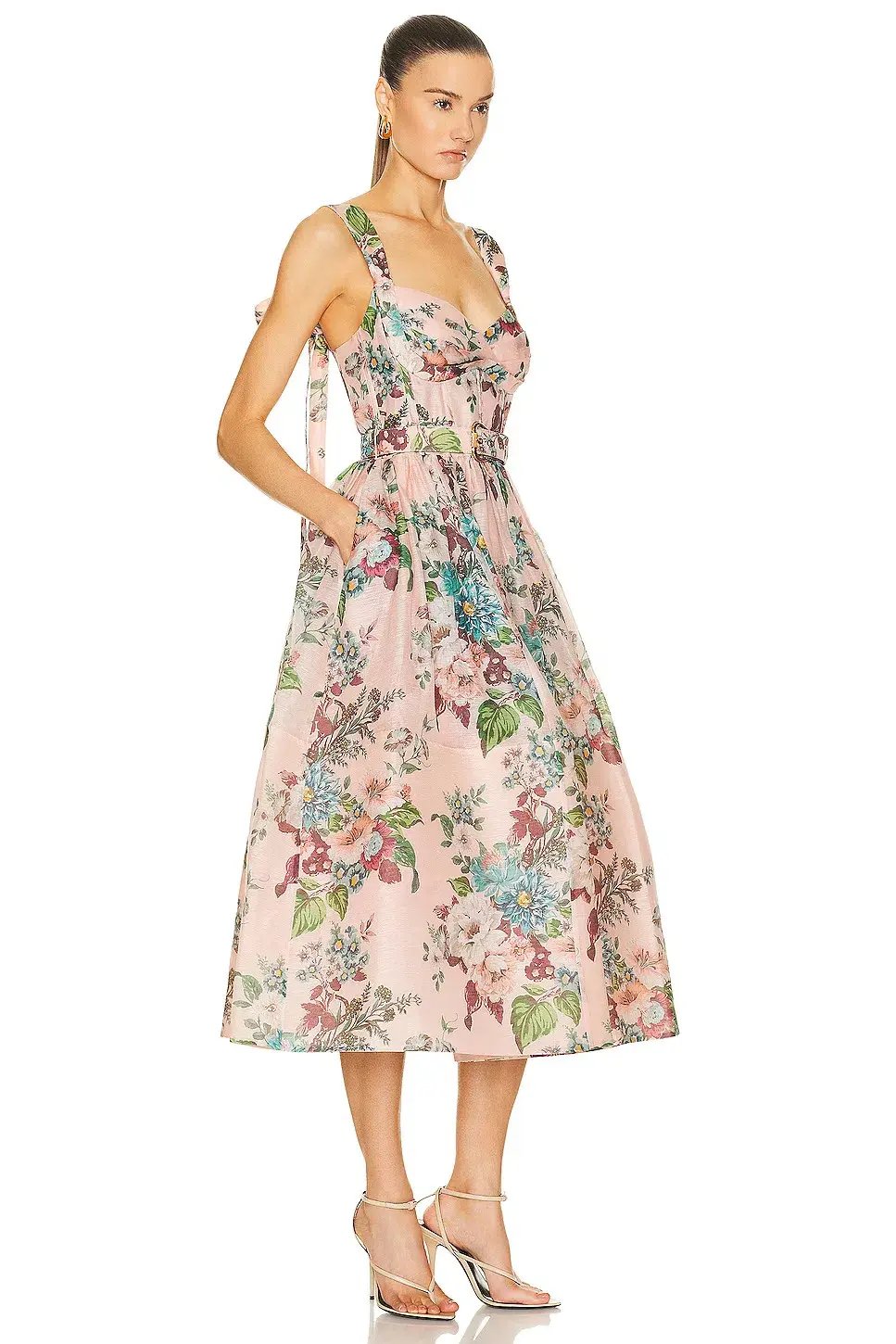 Zimmermann  Matchmaker Midi Dress Pink Barkcloth Floral Print  Size 2 / AU 12 photo 2