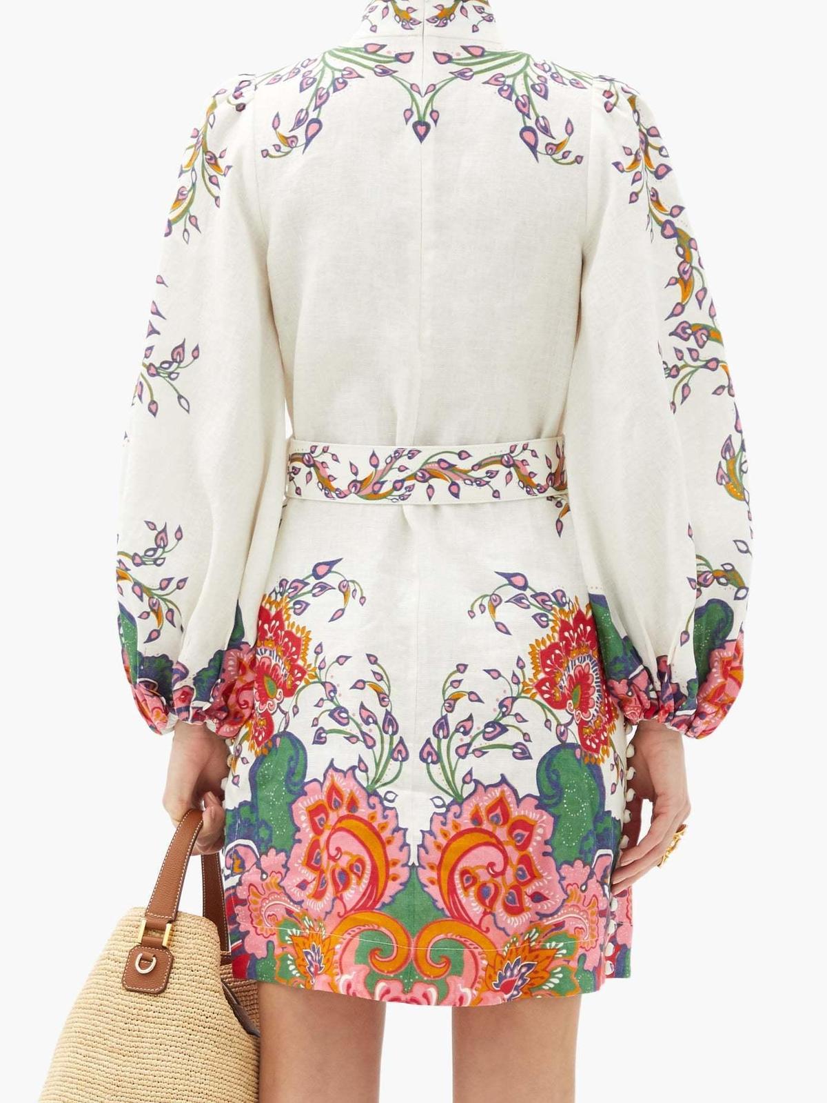 Zimmermann Lovestruck Buttoned Tunic Mini Dress Natural Paisley Floral Size 0 / AU 8 photo 3