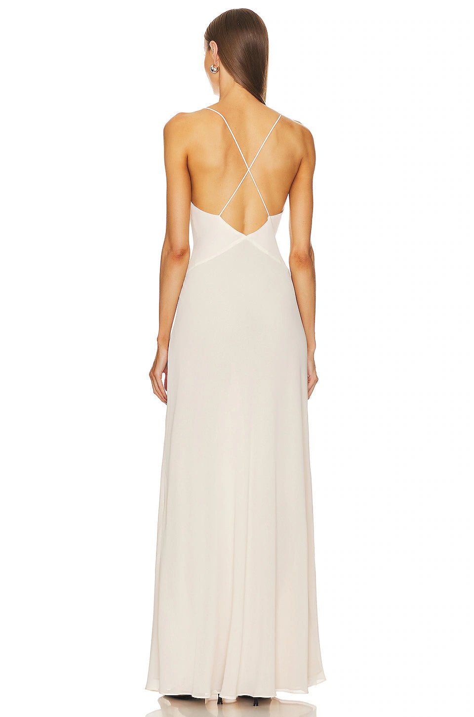 HELSA STUDIO SHEER DEEP V LONG SLIP DRESS - CREAM photo 4