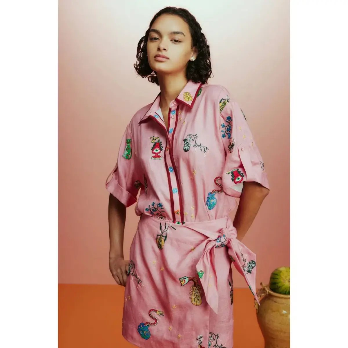 ALEMAIS Timmy Embroidered Shirt & Sarong Skirt Pink Size 10 AU photo 23