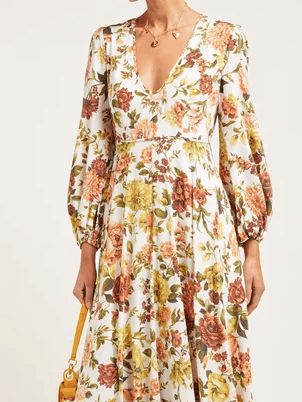 Zimmermann Zippy Plunge Long Dress Peachy Autumn Floral Size 14 photo 2