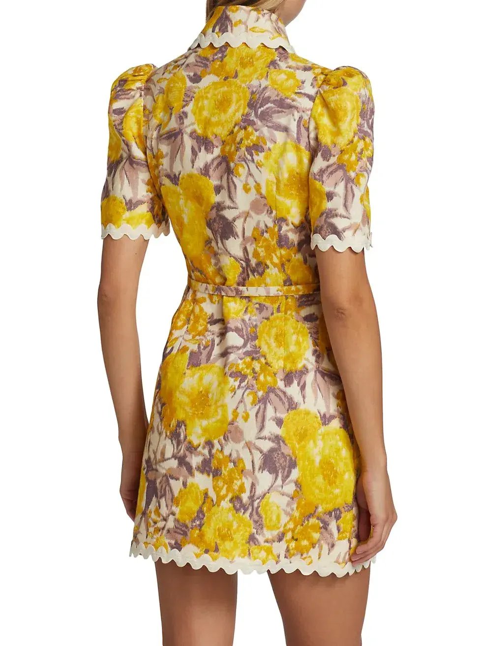 Zimmermann The High Tide Ric Rac Mini Dress in Yellow Ikat Floral  Size 0/Au 8 photo 2