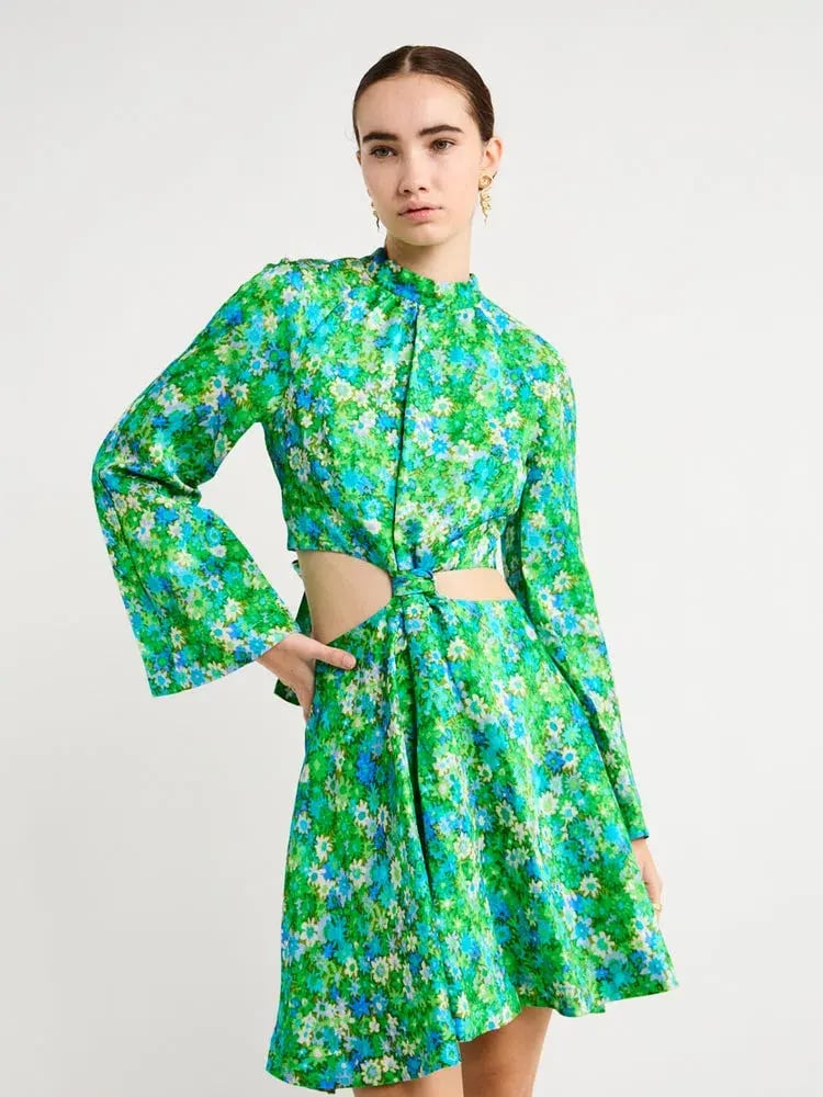 Alemais Cassandra Cut Out Mini Dress Green Floral Size 14 photo 2