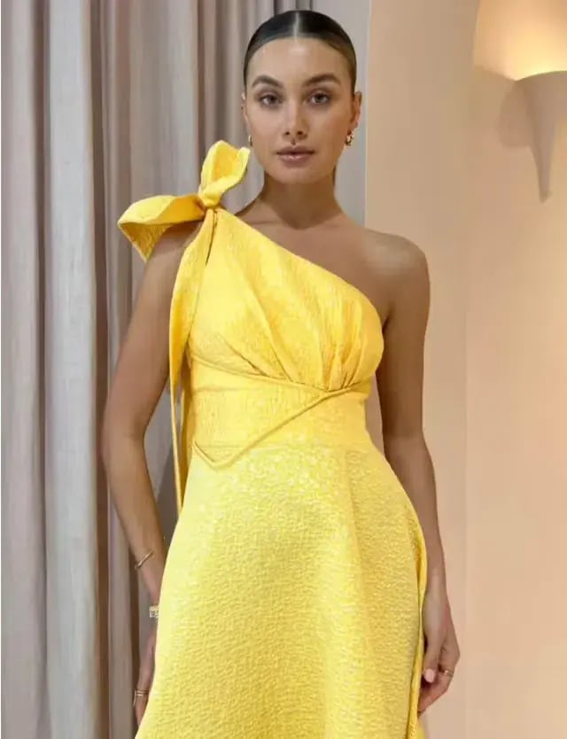 Rachel Gilbert Emiliano Midi One Shoulder In Lemondrop Size 6 photo 3
