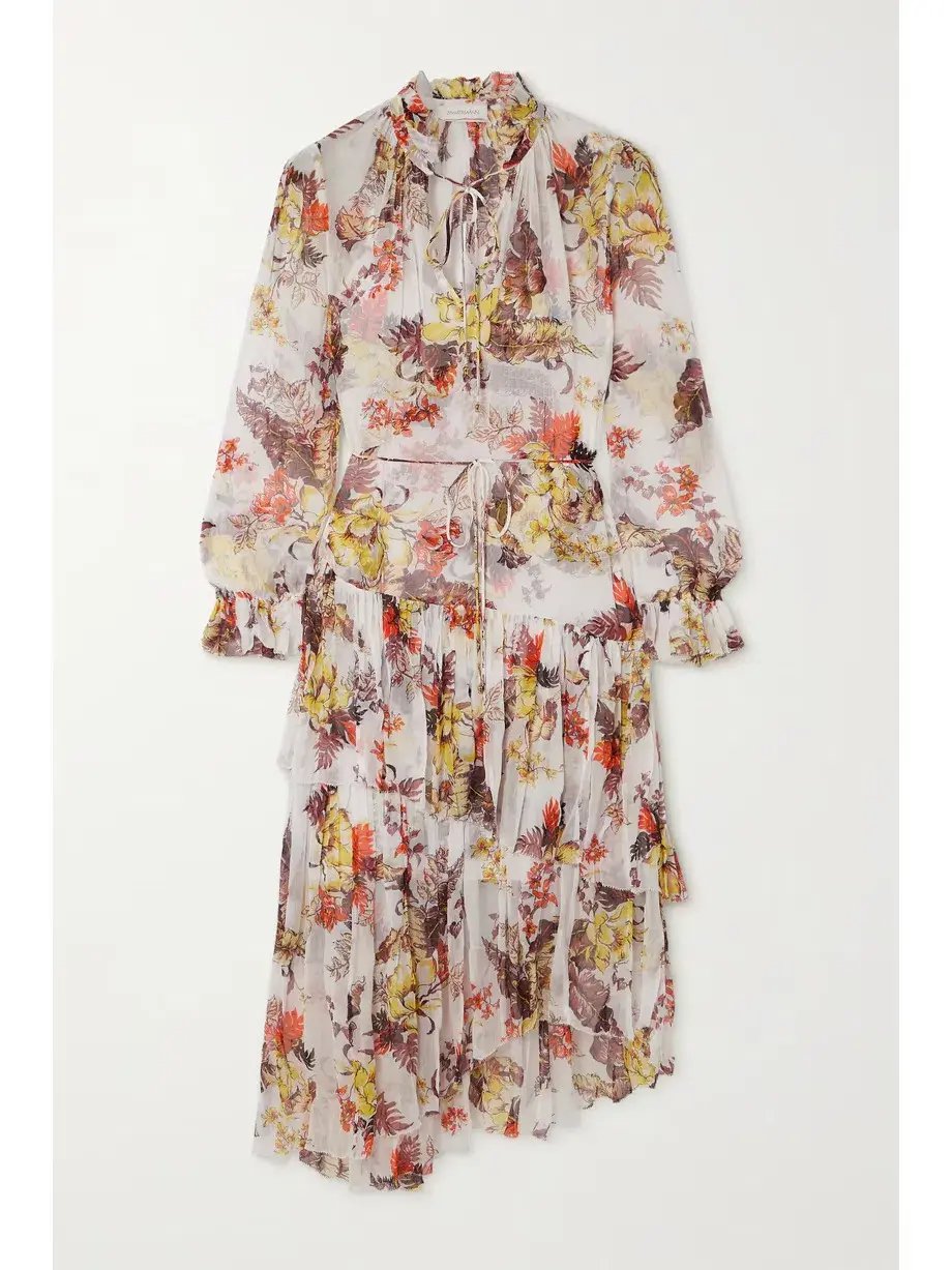 Zimmermann Matchmaker Tiered Midi Dress Ivory Tropical Floral Size 0P / AU 6 photo 5