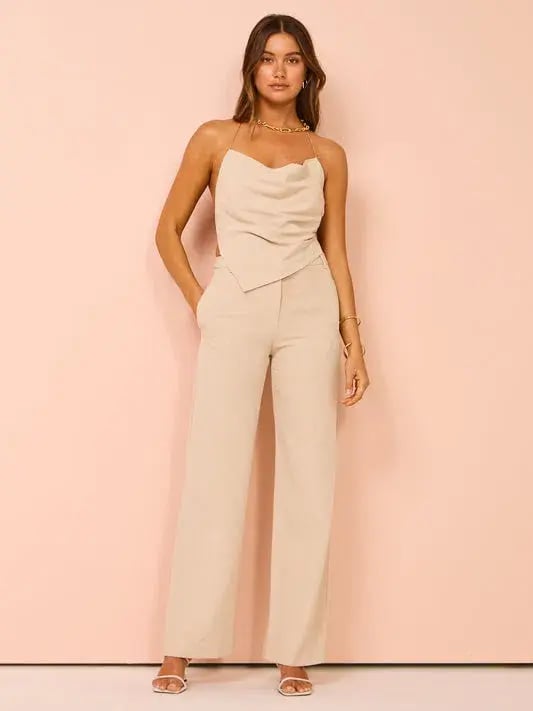 Bec & Bridge Desiree Halter Top and Straight Leg Pants Set in Sand Size 8 photo 2
