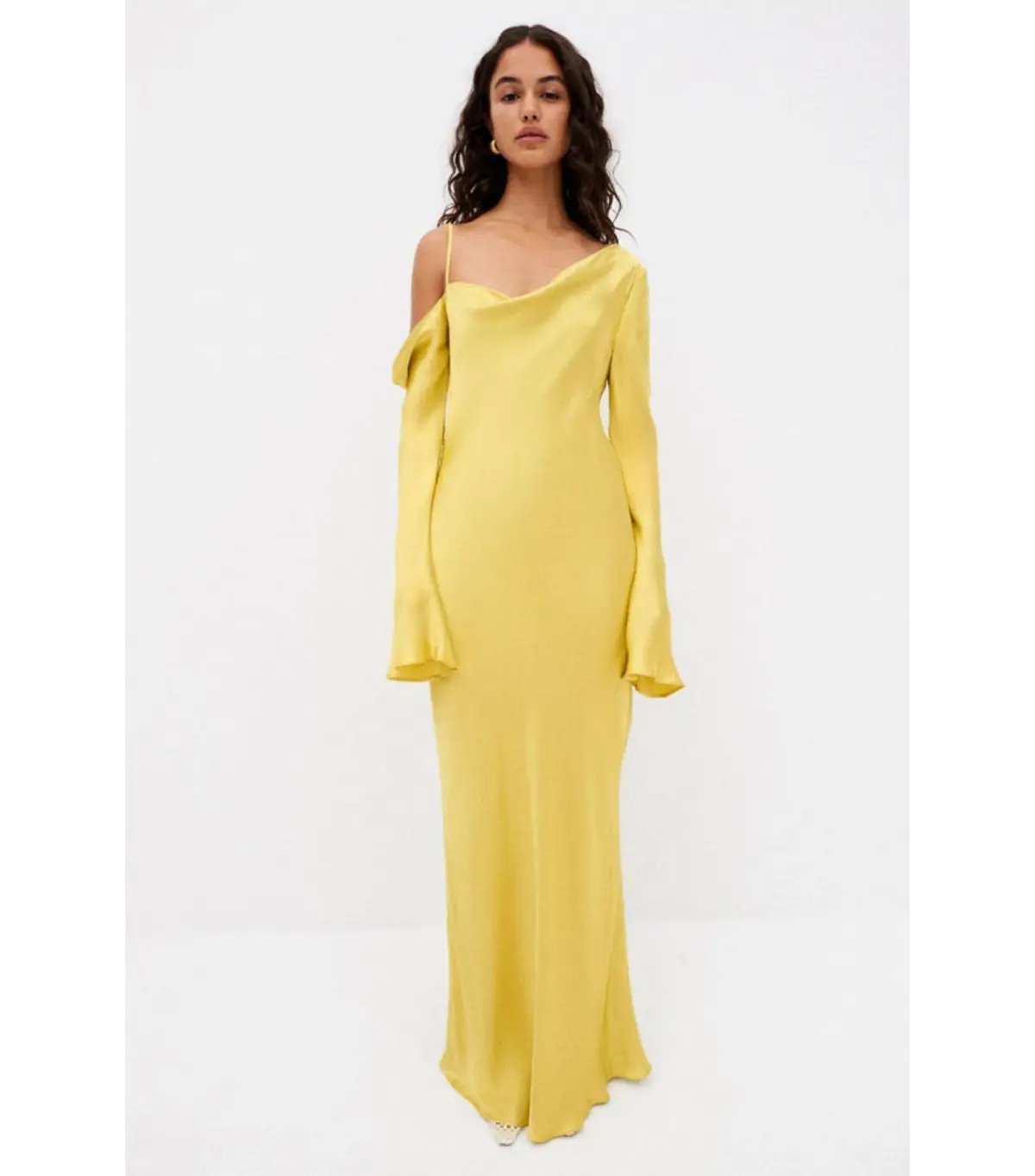 Shona Joy Sofia Asymmetrical Long Sleeve Maxi Dress Lime Size AU 8 photo 5