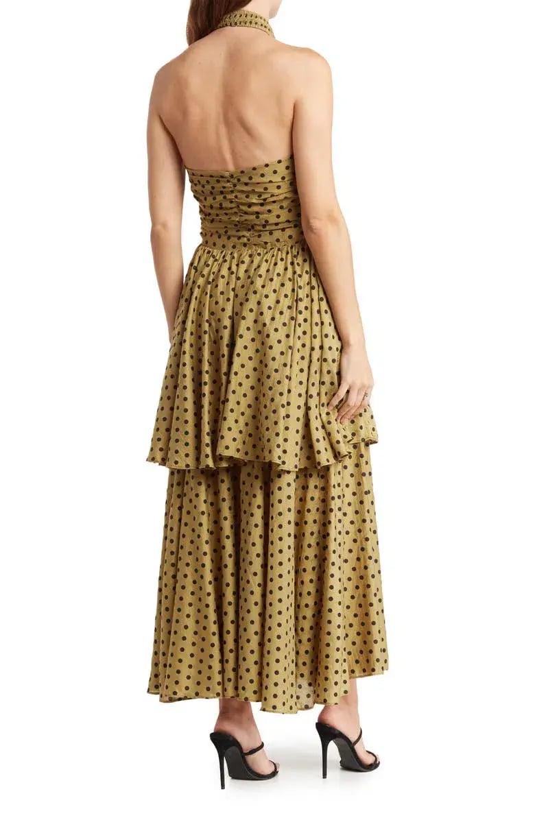 Mon Renn Roselyn Midi Dress Green Polka Dot Print Size 10 photo 3