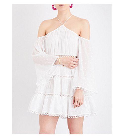 Zimmermann Jasper Dot Floating Cold Shoulder Mini Dress White Size 6 photo 2