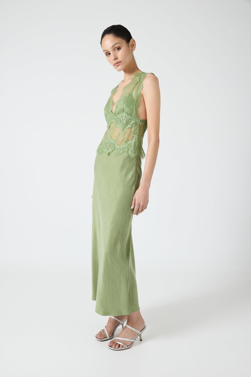 Third Form Visions Lace Deep V Neck Maxi Dress - Sage photo 3