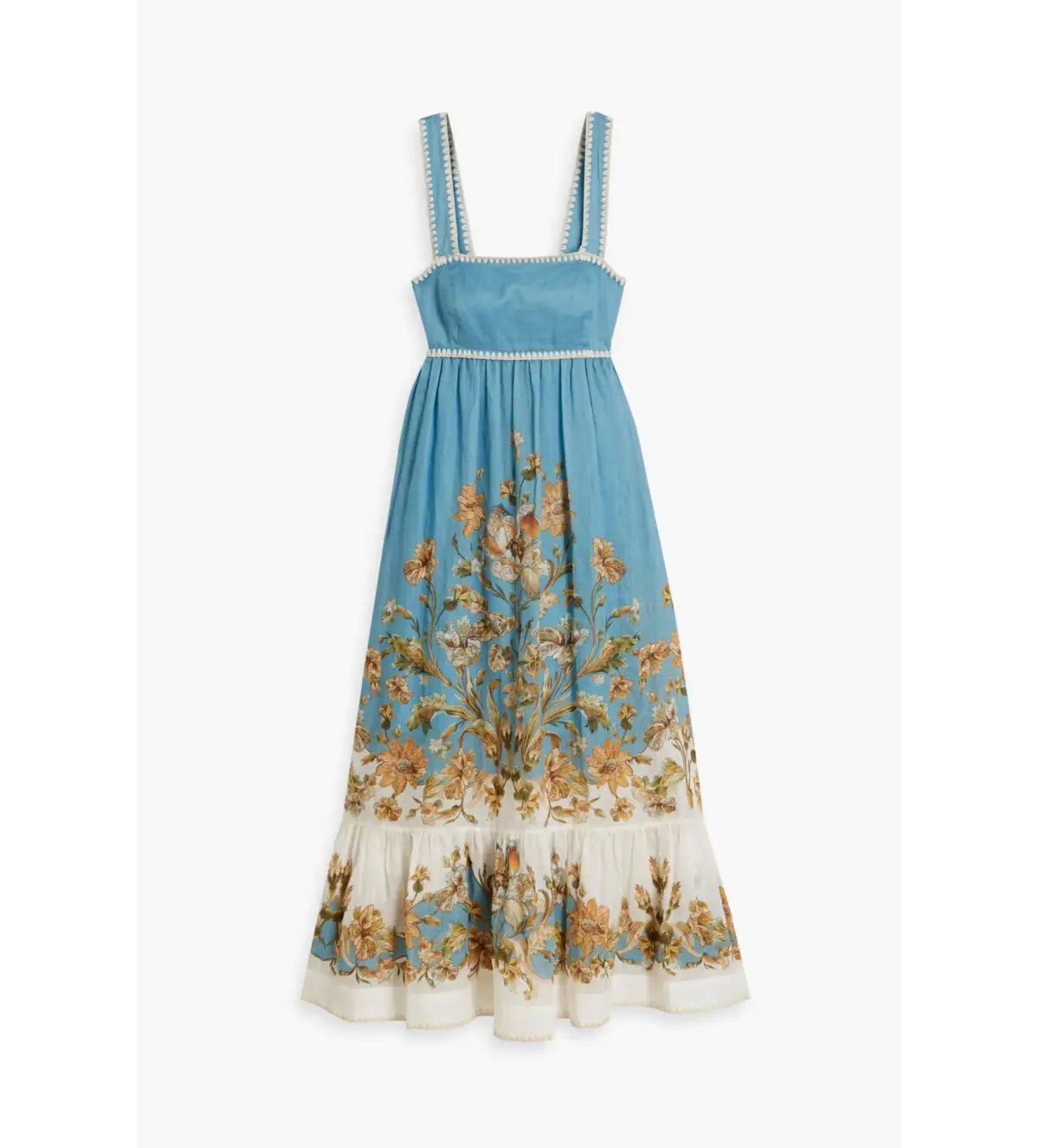 Zimmermann Chintz Tiered Ramie Midi Dress Blue Daisy Size 2 AU 12 photo 5