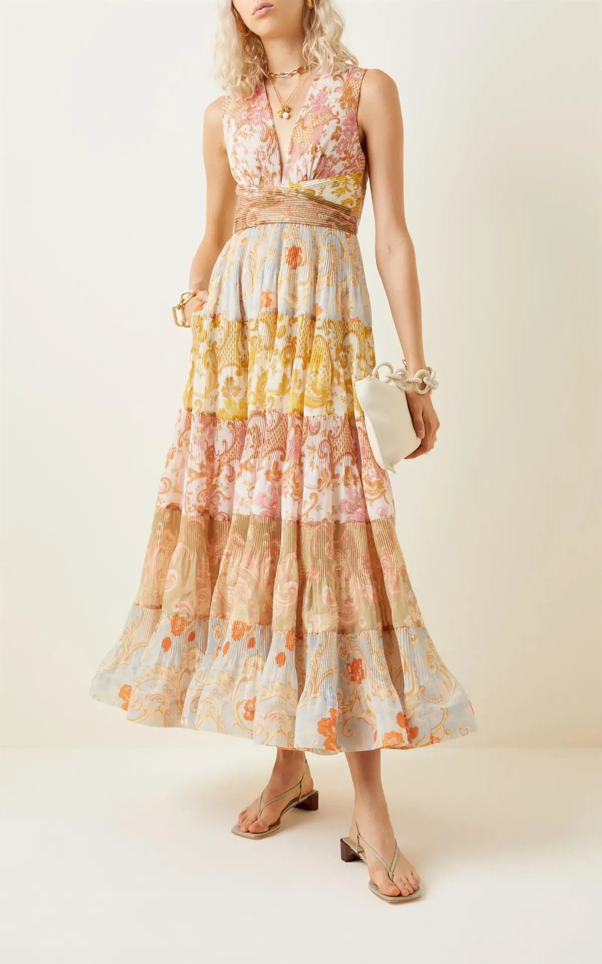 Zimmermann Postcard Pleated Midi Dress Spliced Print Size 0/ AU 8 photo 4