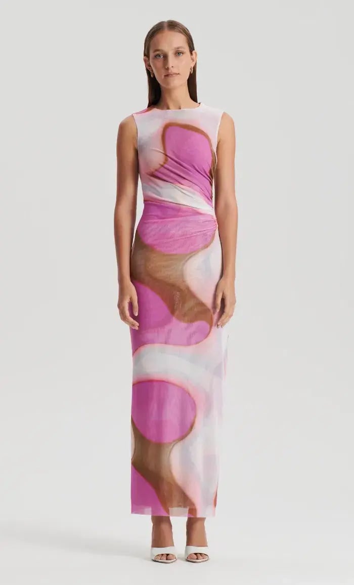 Scanlan Theodore Italian Watercolour Print Dress Pink Tan Size 8 photo 2