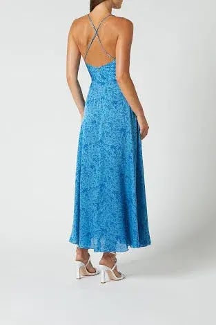 Scanlan Theodore Silk Tropical Strappy Dress Blue Size AU 10 photo 2
