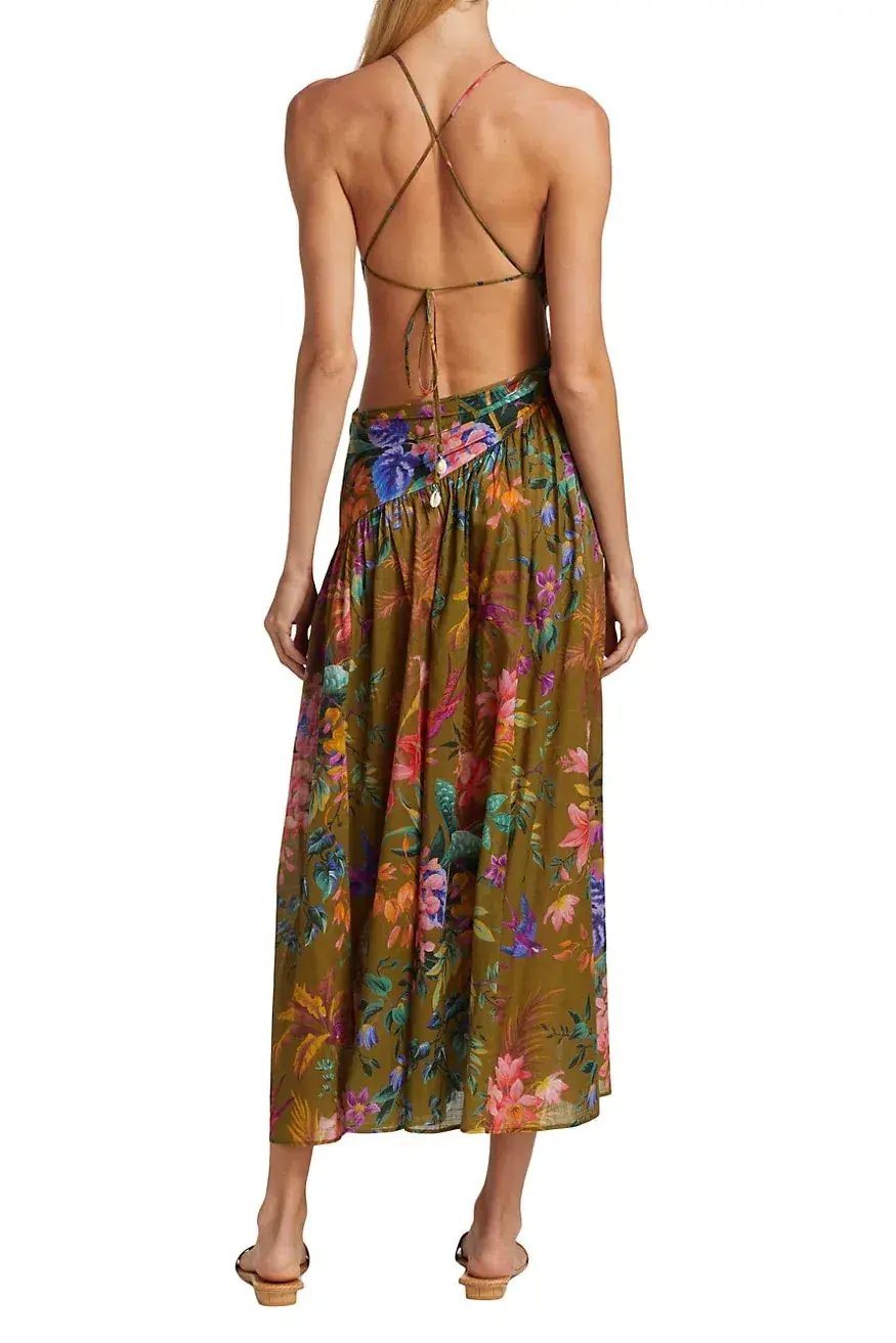 Zimmermann Tropicana Asymmetric Dress Khaki Floral Size 0P / Au 6 photo 5