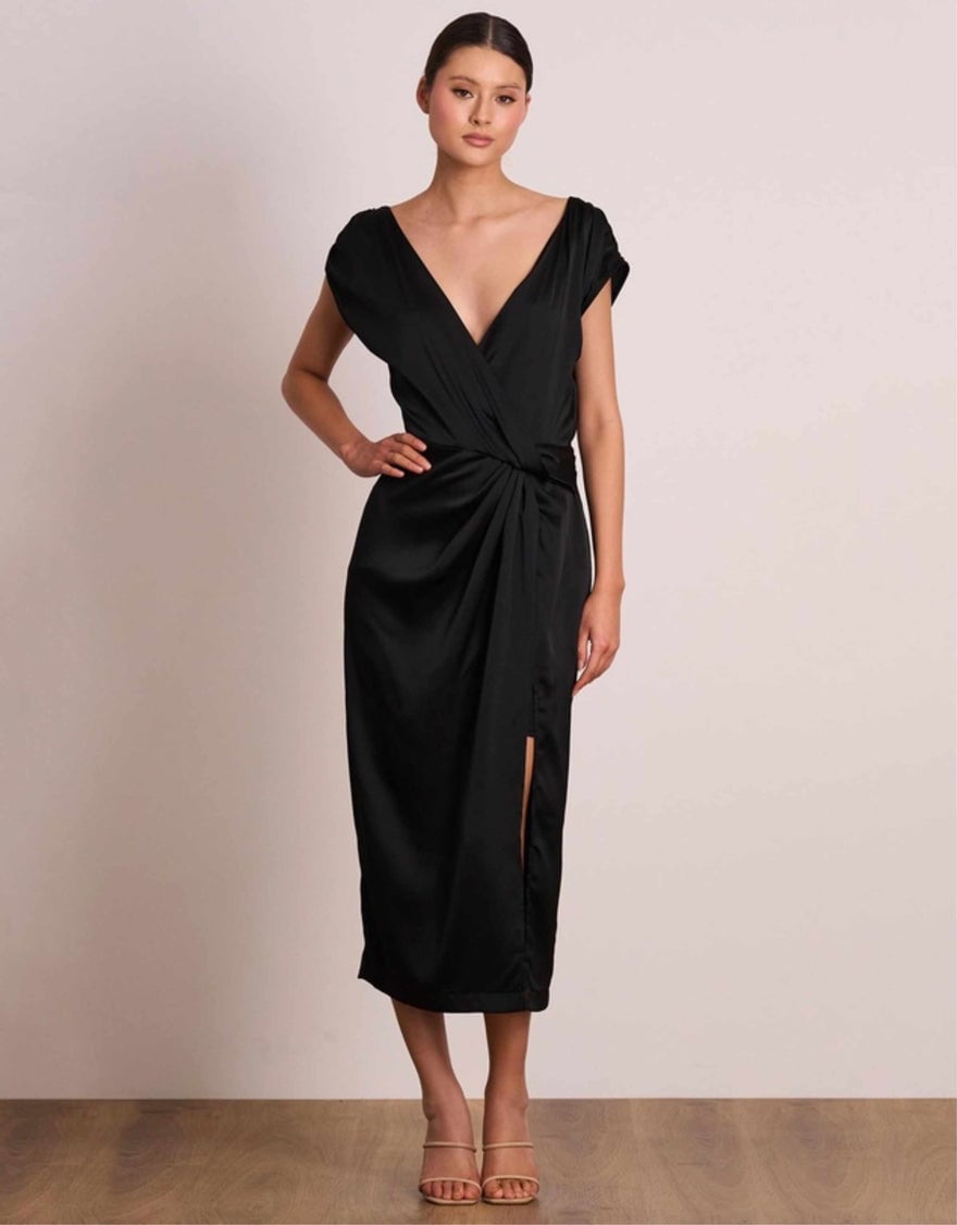 Pasduchas Luminous Wrap Midi Dress, Black photo 2