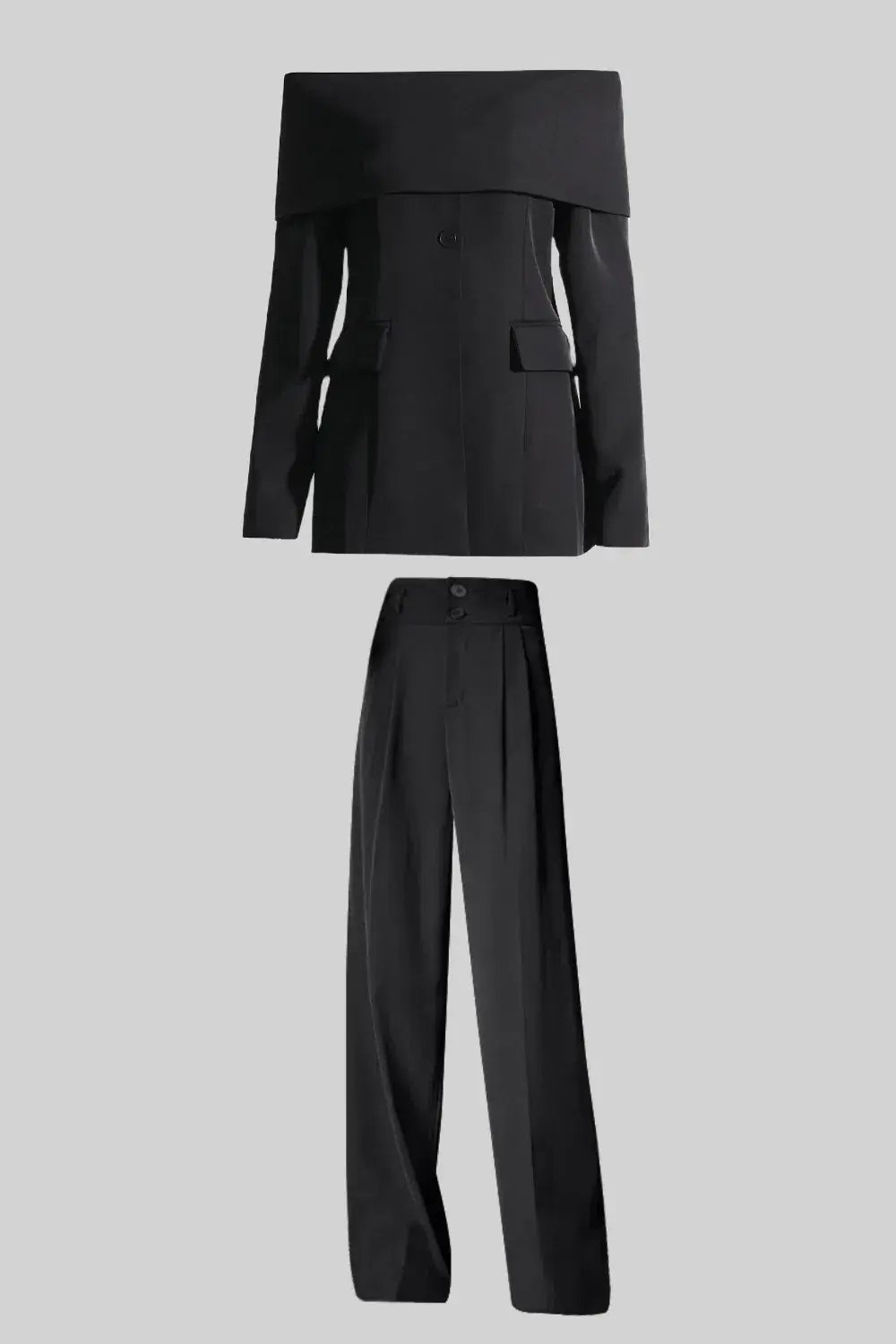 Sierra Darien Cut Out Shoulder Jacket and High Waist Loose Pants Set Black Size M / AU 10 photo 7