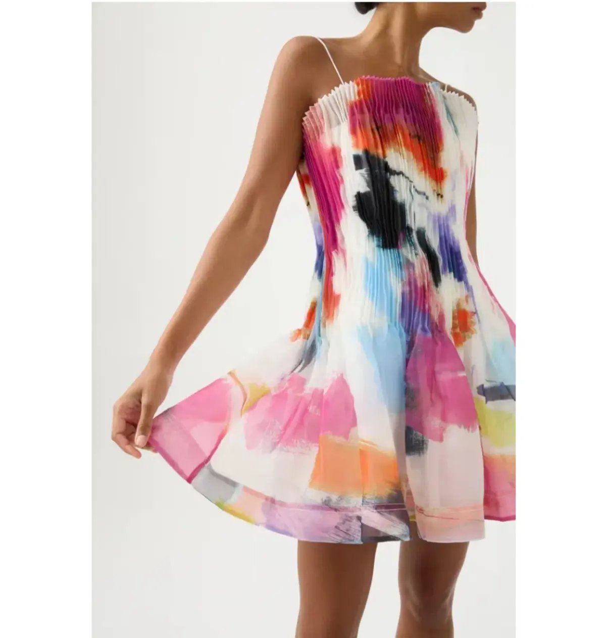 Aje Celestial Pleated Mini Dress Abstract Sunset Size AU 10 photo 2