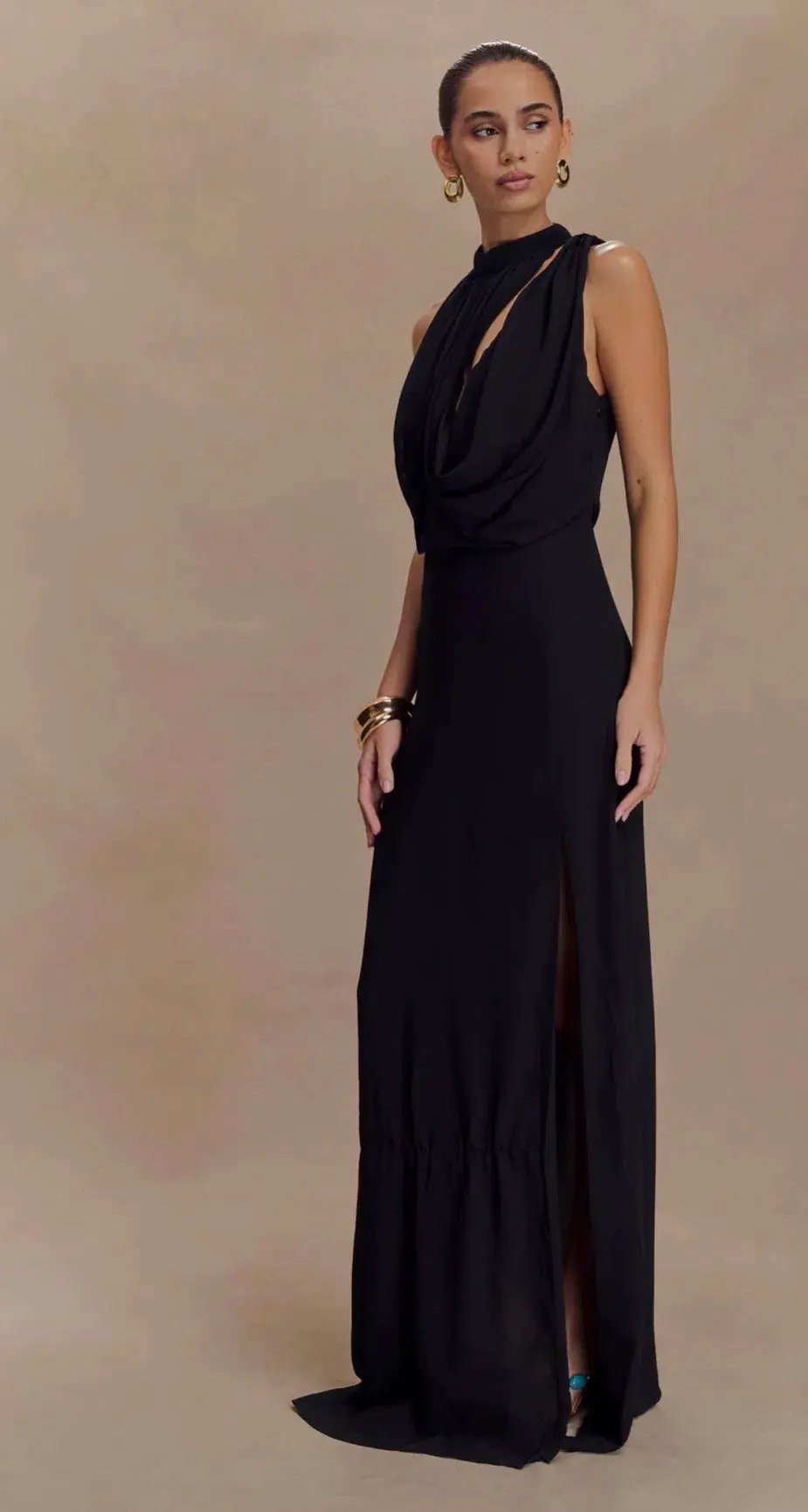 Galia Cowl Neck Maxi Dress - Black photo 4
