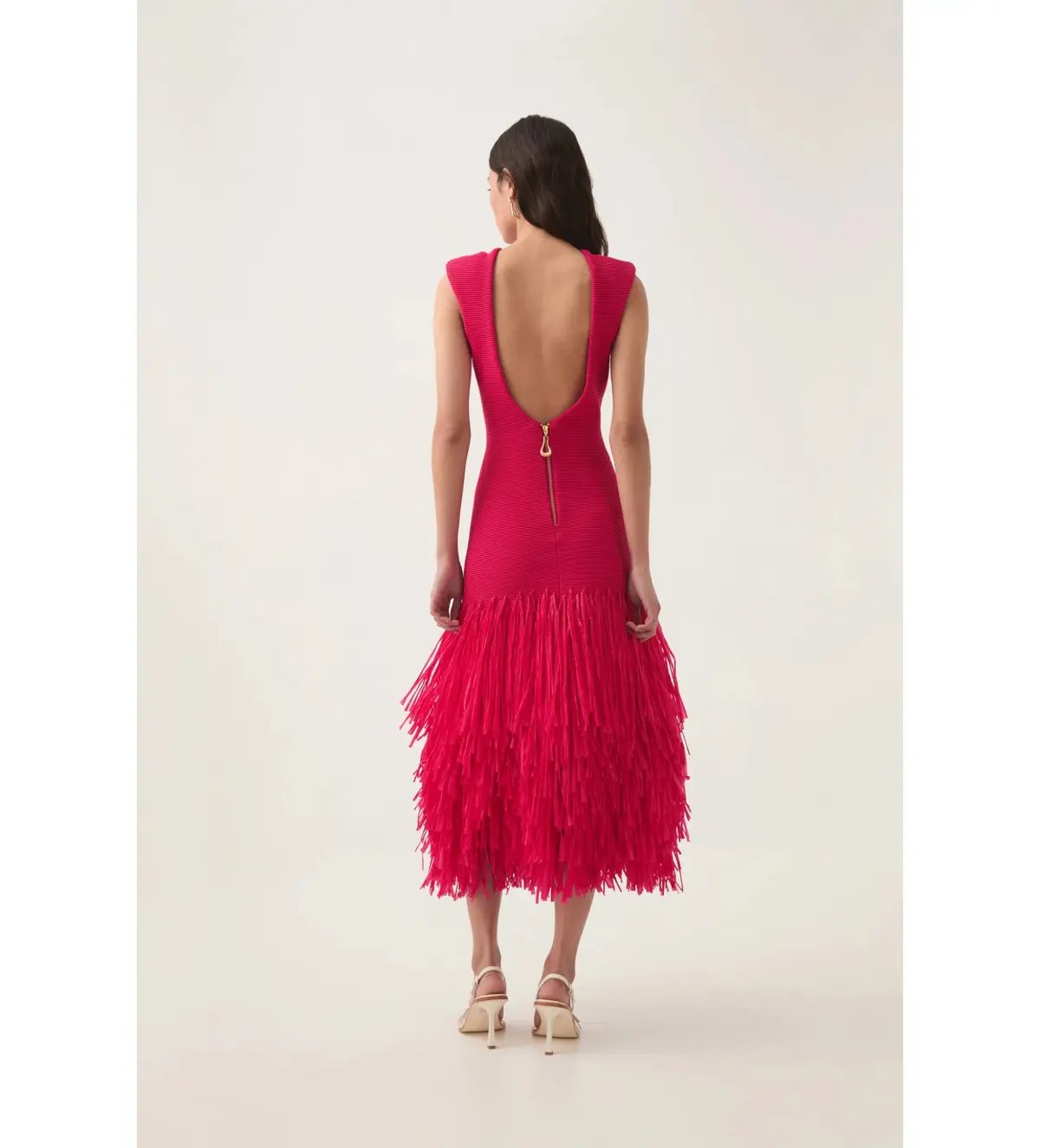 Aje Rushes Raffia Knit Midi Dress Deep Fuschia Size AU 10 photo 4