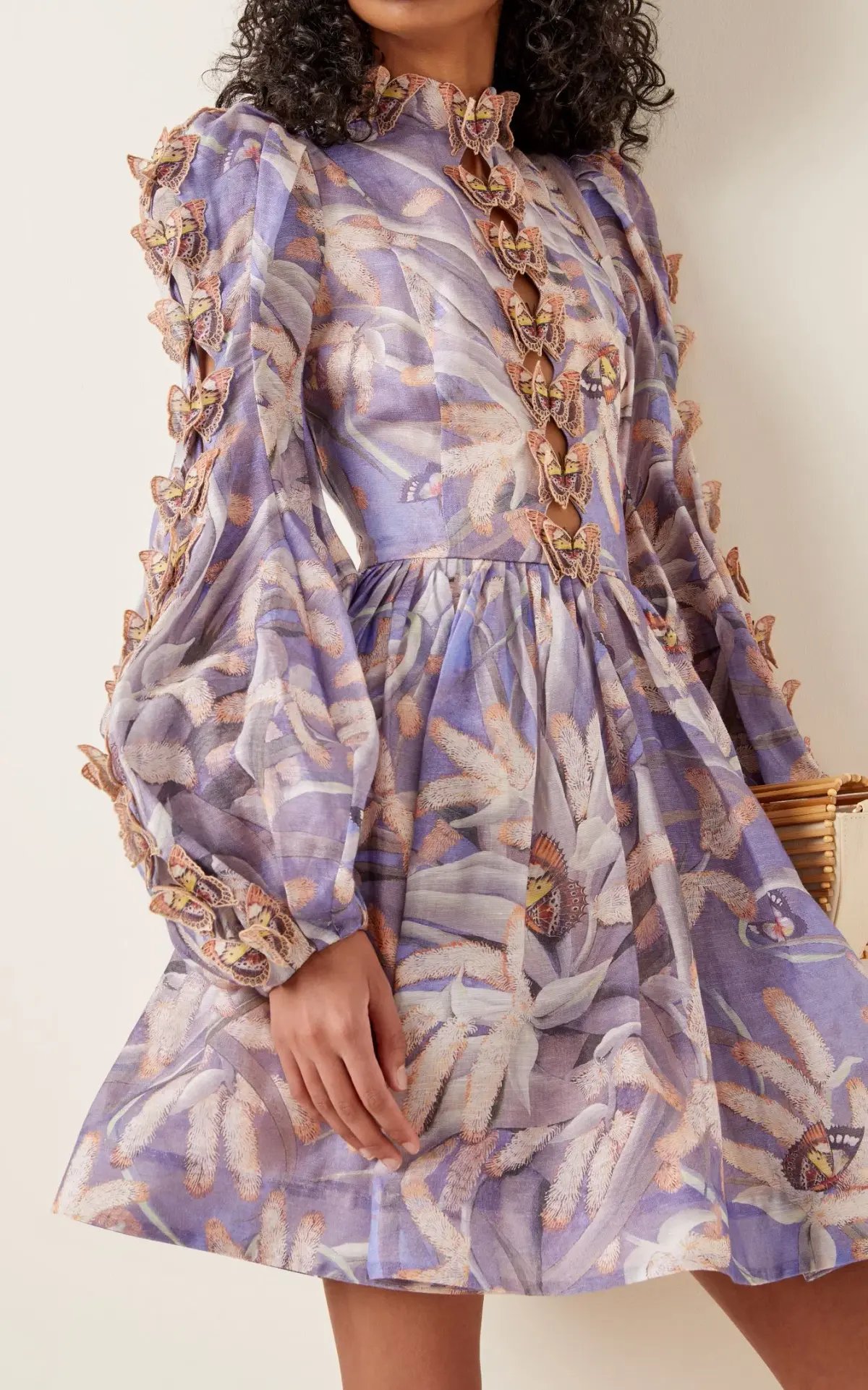 Zimmermann Botanica Butterfly Detailed Linen Silk Mini Dress Pandanus Size 2 / AU 12 photo 2