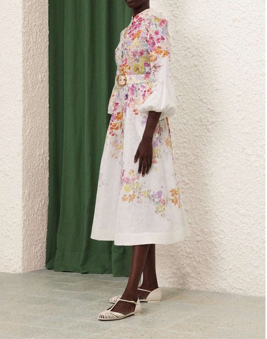 Zimmermann Natura Buttoned Midi Dress In Kaleidoscope Garden photo 3