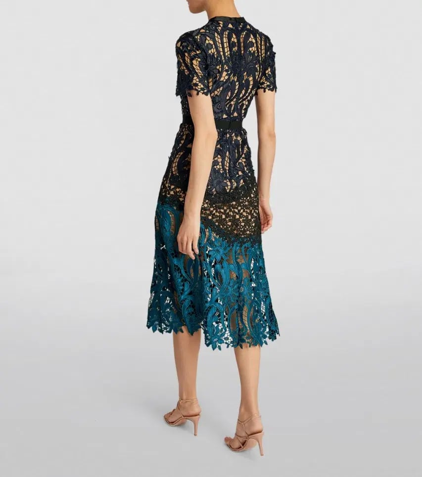 Self Portrait Lace Prairie Guipure Midi Dress Floral Size 8 photo 3