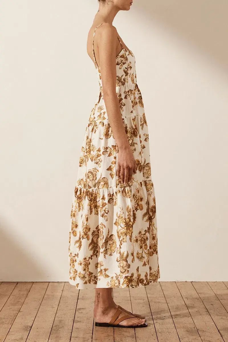Shona Joy Bella Linen Corded Tiered Midi Dress Print Size 10 photo 4