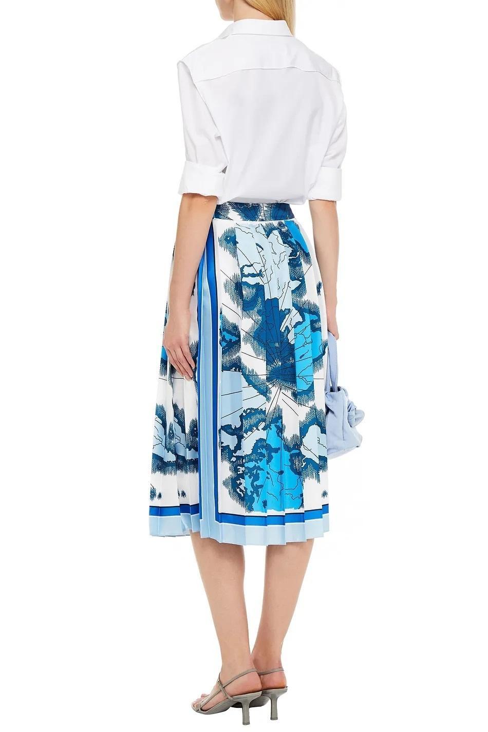 Victoria Beckham Printed Pleated Twill Midi Skirt Size 10 photo 2
